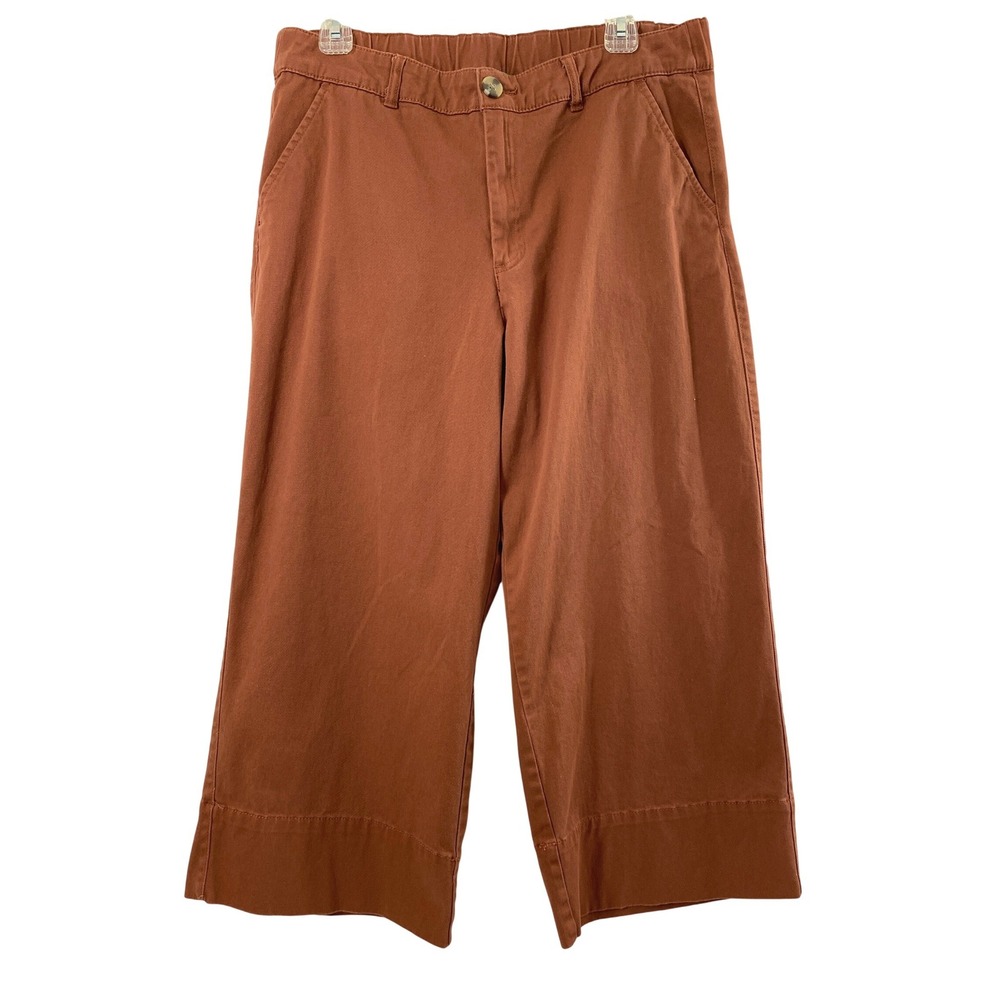 Dip Wide Leg Cropped Pants Women 12 Rust Brown High Rise Stretch Earthy Boho